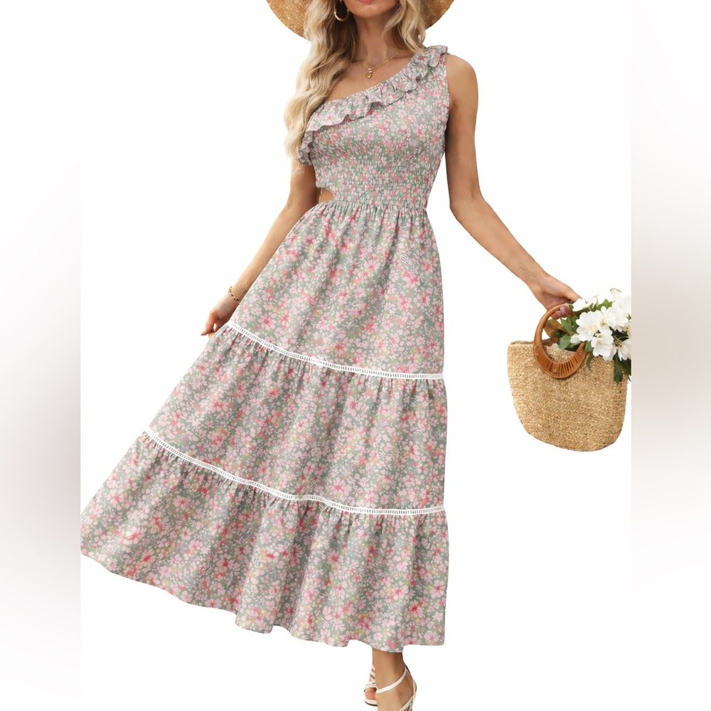 Floral Maxi Dress in Pink and Green
